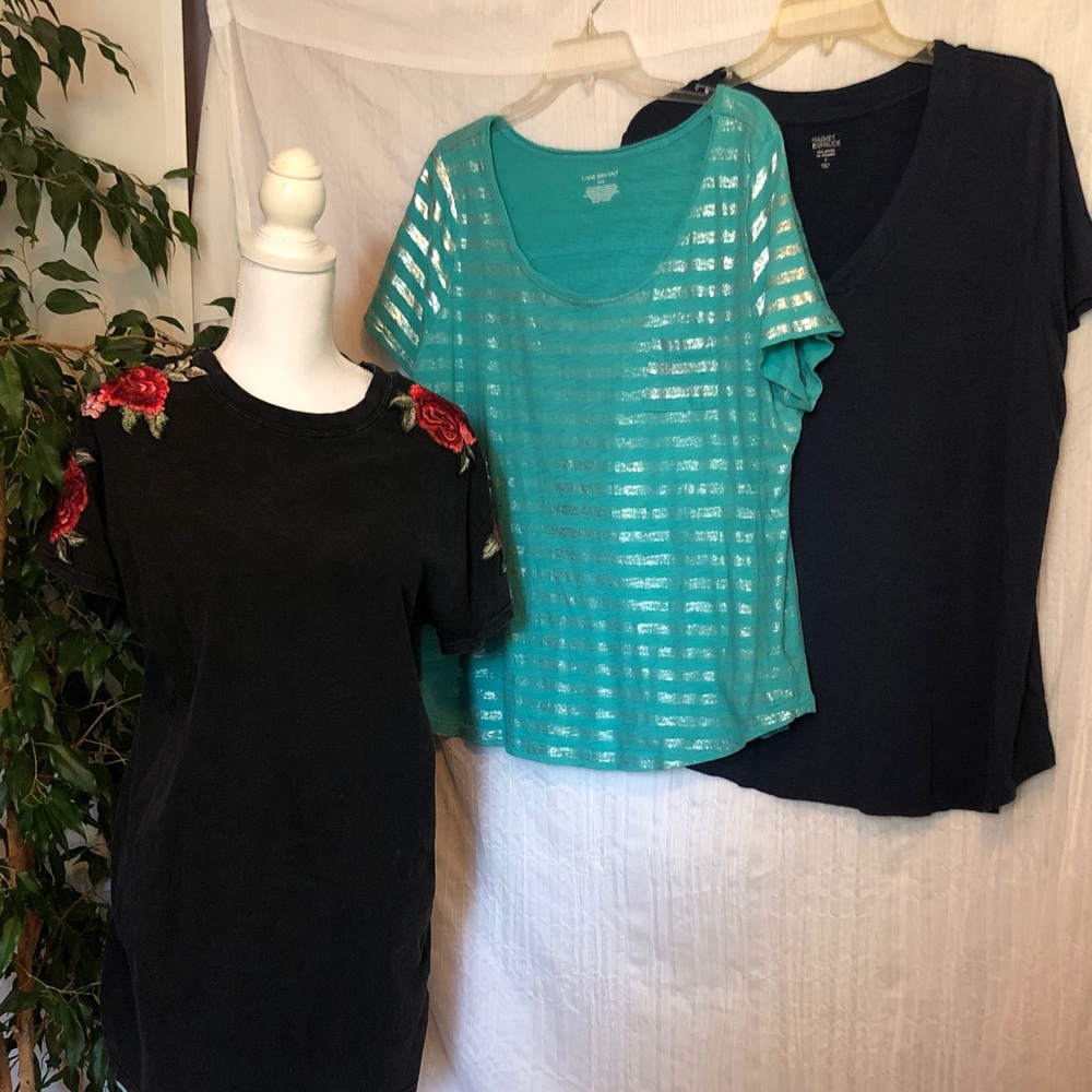 LANE BRYANT MARKET SPRUCE & WINDSOR lot of 3 casual tops black teal navy SZ 1X